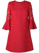 Valentino Floral Lace Panel Shift Dress - Red