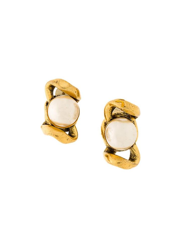 Chanel Vintage Pearl Clip On Earrings, Women's, Metallic