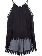 Derek Lam 10 Crosby Embroidered Trim Tank, Women's, Size: 0, Black, Polyester/cotton/viscose