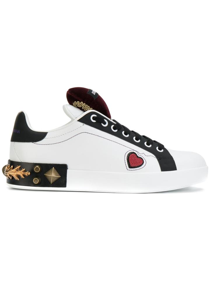 Dolce & Gabbana Heart And Stud Embellished Portofino Sneakers - White