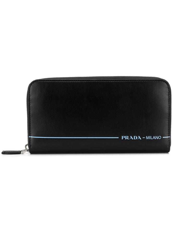 Prada Stripe Logo Zip-around Wallet - Black