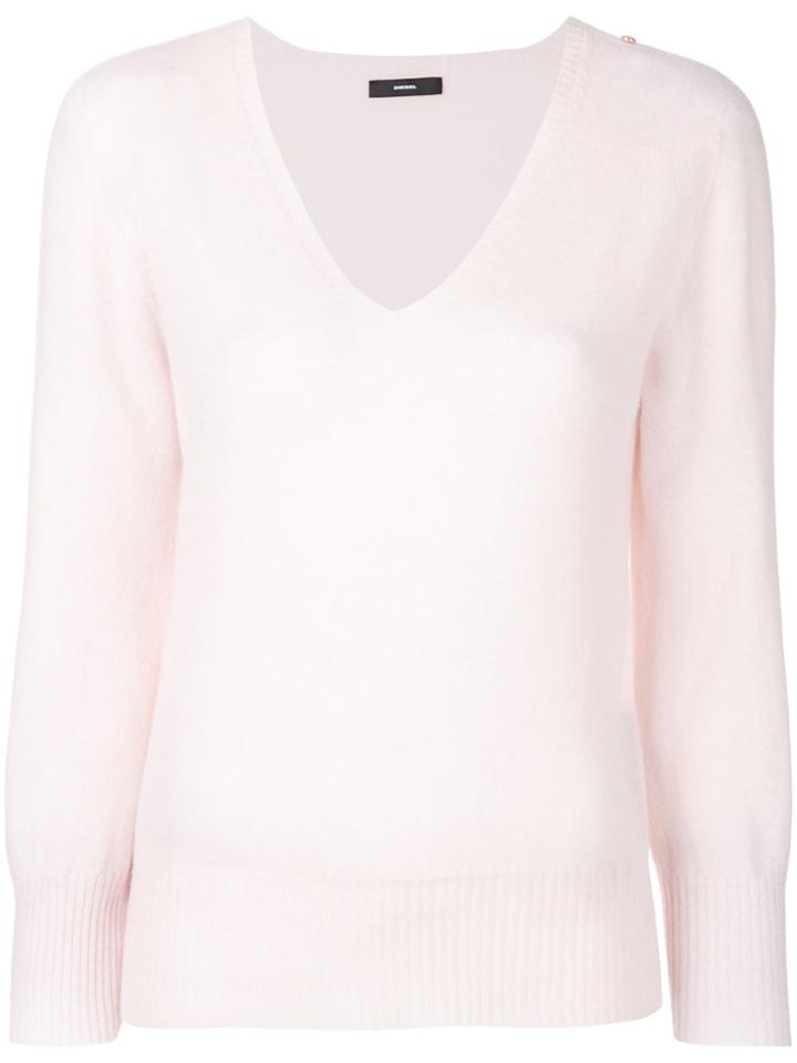 Diesel V-neck Jumper - Pink & Purple