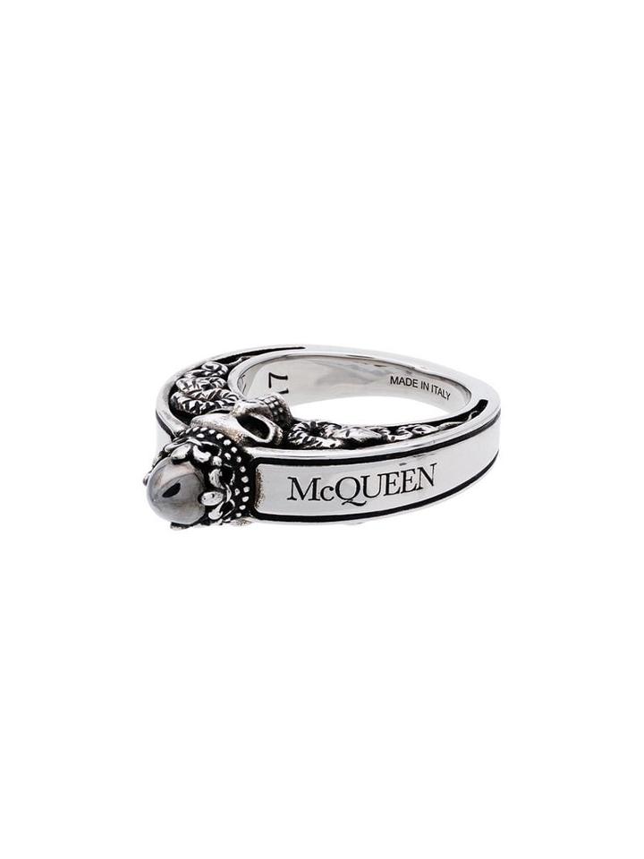 Alexander Mcqueen Metallic Silver Textured Crown Ring - 5034