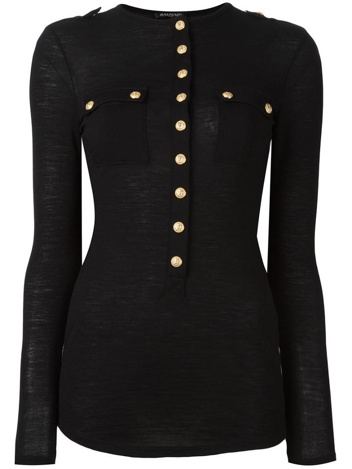 Balmain Long Sleeve Top, Women's, Size: 36, Black, Wool