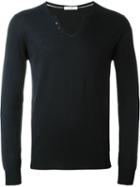 Paolo Pecora Buttoned Collar Jumper, Men's, Size: Medium, Blue, Silk/cotton