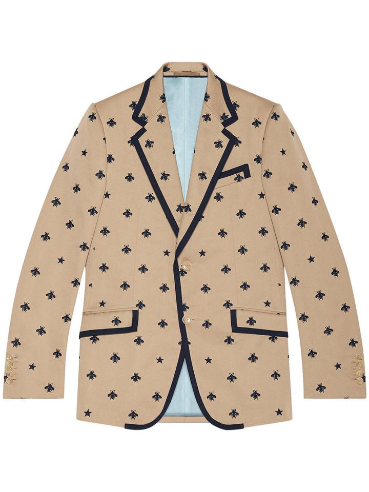 Gucci - Heritage Jacket With Bees And Stars - Men - Silk/cotton - 52, Nude/neutrals, Silk/cotton