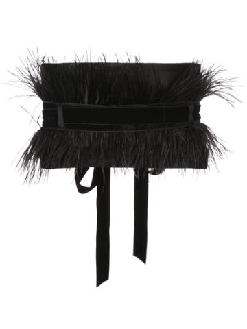 Josie Natori Velvet Ostrich Feather Belt - Black