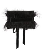 Josie Natori Velvet Ostrich Feather Belt - Black