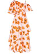 Vika Gazinskaya Poppy Print One-shoulder Ruffle Dress - Pink