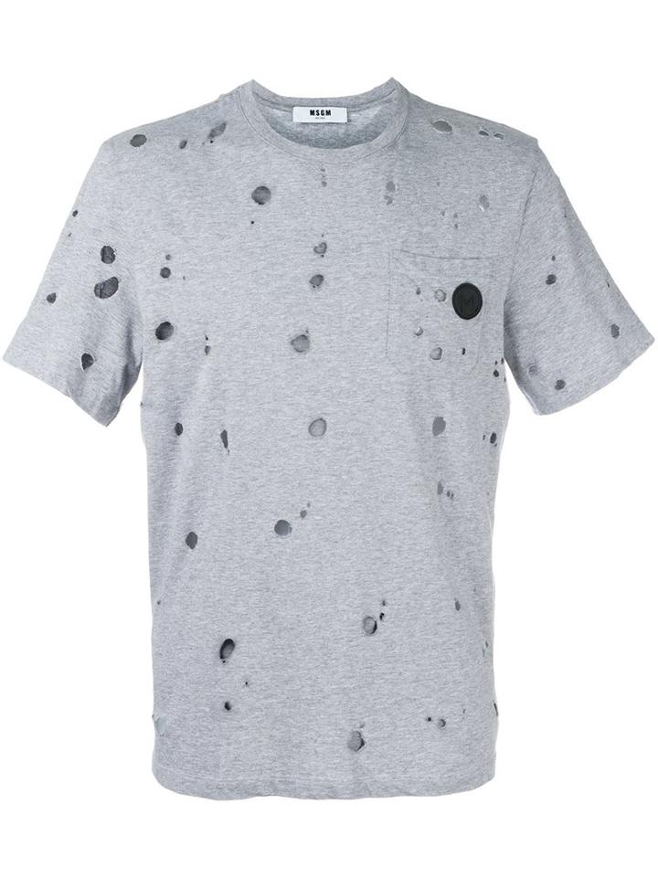 Msgm Damaged T-shirt, Men's, Size: Medium, Grey, Cotton