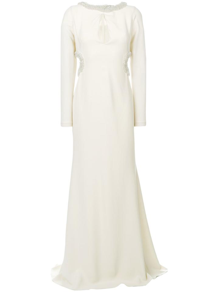 Roberto Cavalli Beaded Cut-out Evening Gown - White