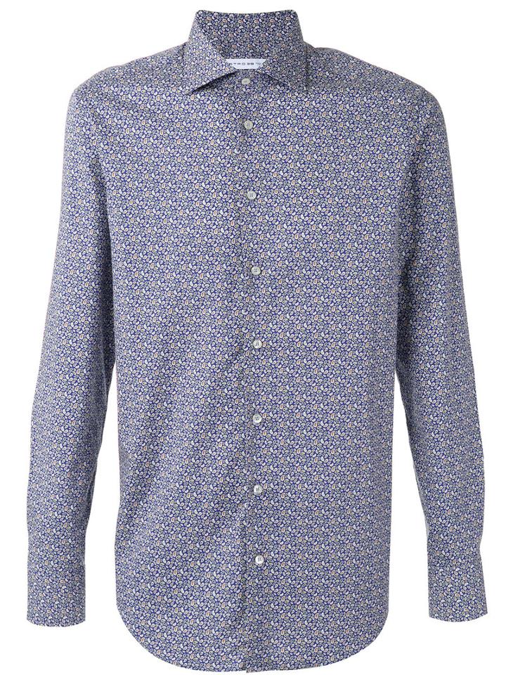 Etro Allover Print Shirt, Men's, Size: 43, Blue, Cotton/spandex/elastane