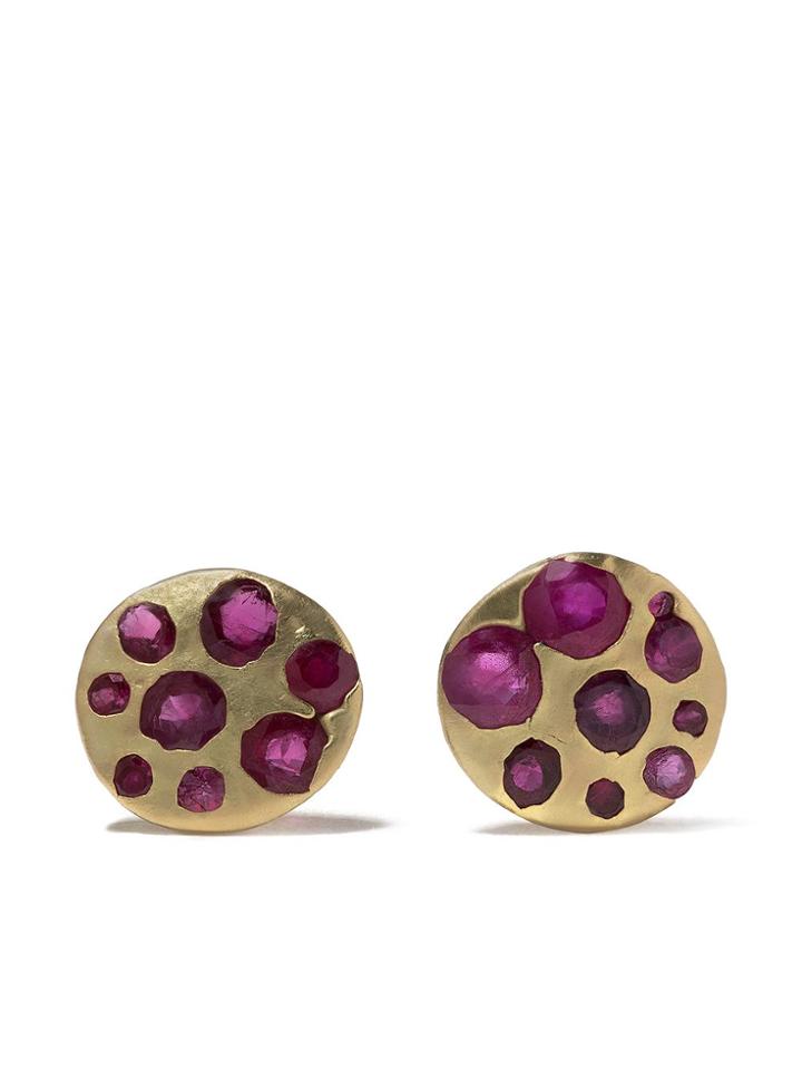 Polly Wales 18kt Yellow Gold Crystal Disc Stud Earrings - Gold/pink