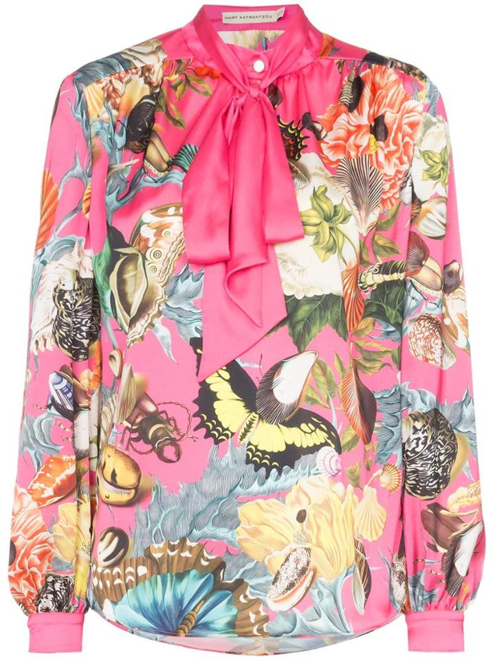 Mary Katrantzou Federika Printed Tie Neck Blouse - Pink