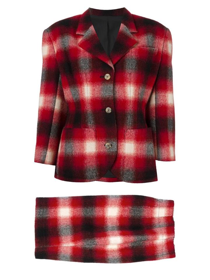 Jean Paul Gaultier Vintage Checked Skirt Suit - Red