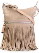Diesel Black Gold Front Zip Fringe Shoulder Bag, Women's, Nude/neutrals, Calf Leather