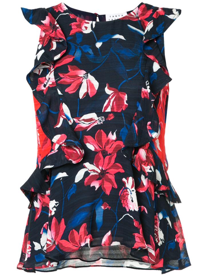 Tanya Taylor Floral Print Frill Trim Blouse - Blue