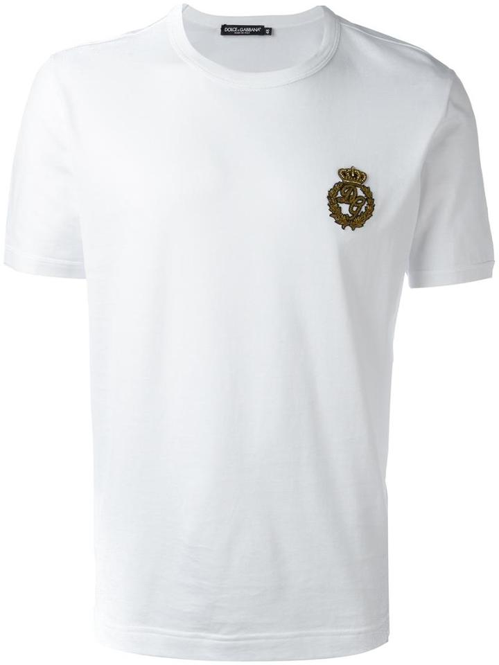 Dolce & Gabbana Crown Logo T-shirt, Men's, Size: 54, White, Cotton/silk/brass/polyester