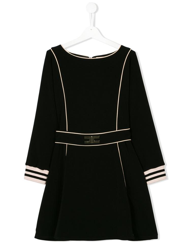 Elisabetta Franchi La Mia Bambina Panelled Striped Cuff Dress - Black