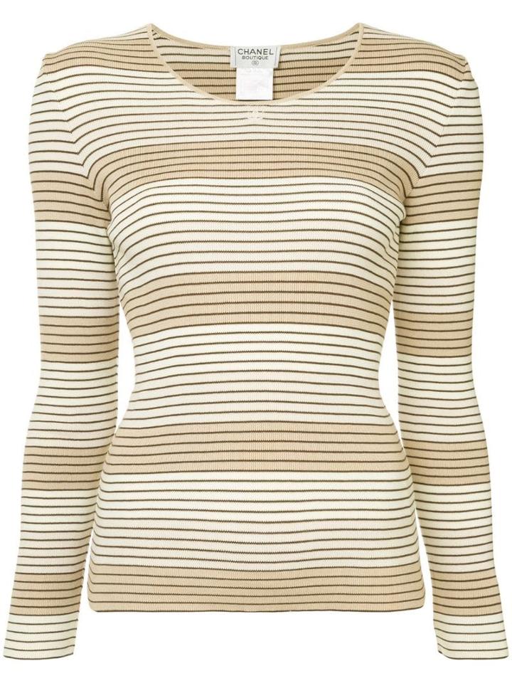 Chanel Pre-owned Striped Ribbed Top - Brown