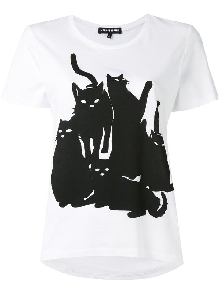 Markus Lupfer - Cat Print T-shirt - Women - Cotton/modal - S, White, Cotton/modal