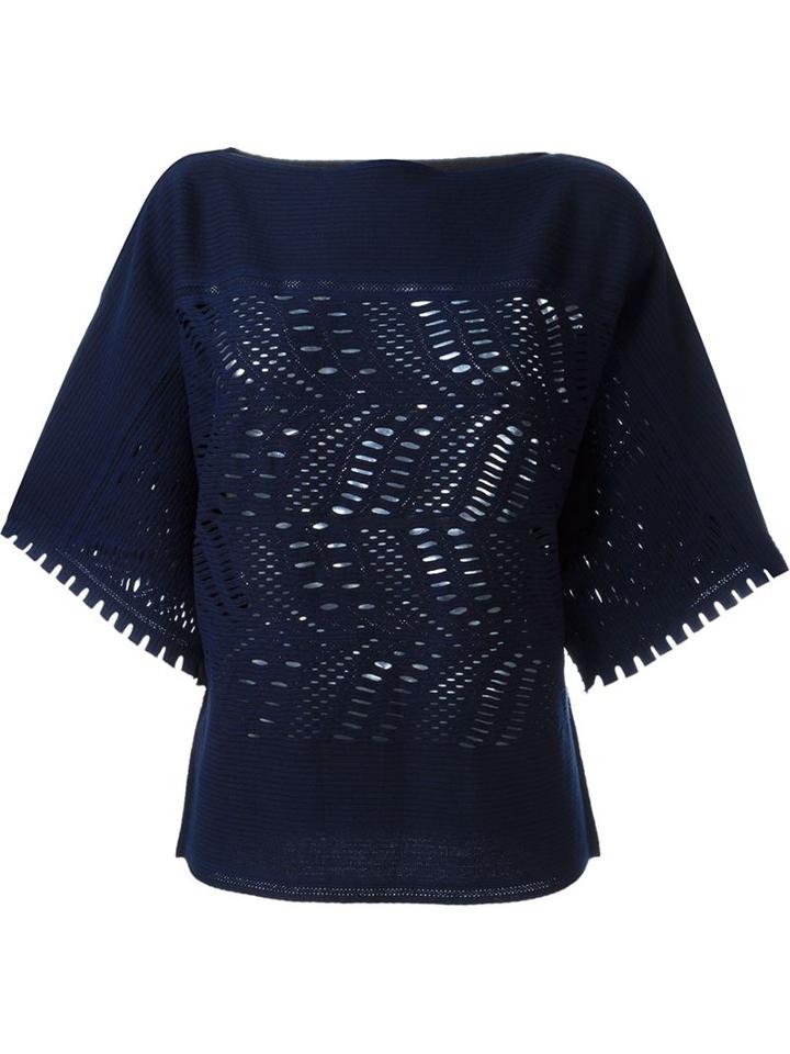 Issey Miyake Bat-wing Knit Top, Women's, Size: 2, Blue, Cotton/nylon