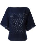 Issey Miyake Bat-wing Knit Top, Women's, Size: 2, Blue, Cotton/nylon