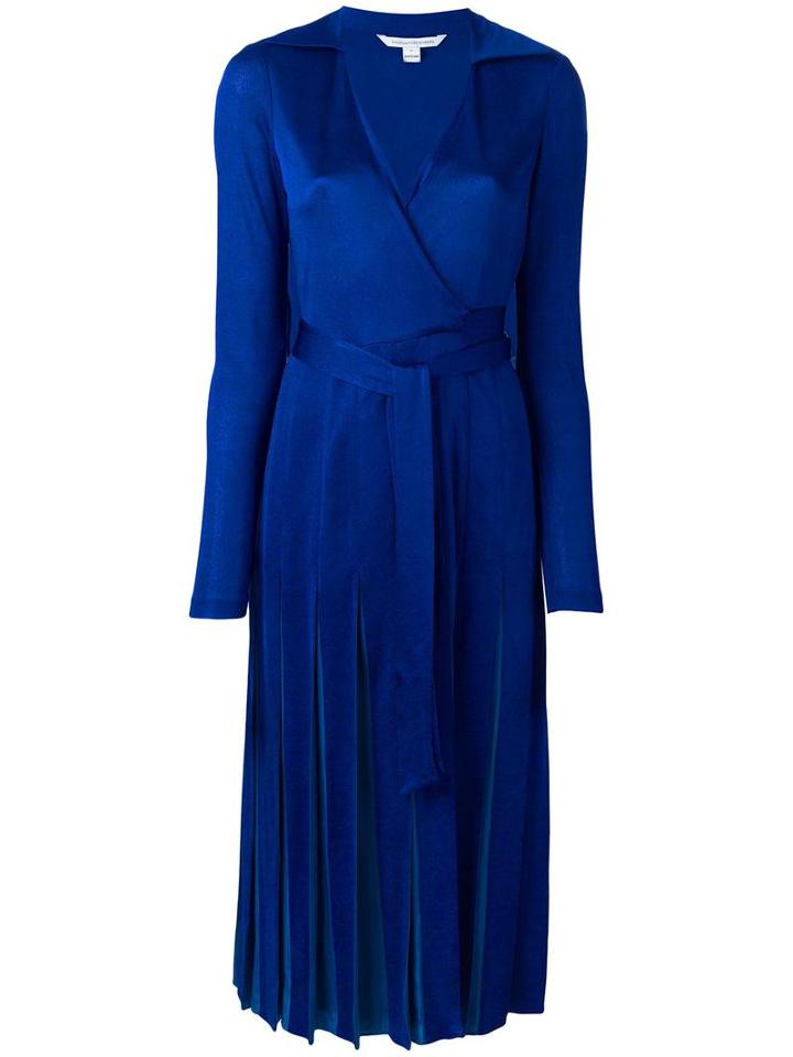 Diane Von Furstenberg Pleated Wrap Dress, Women's, Size: 10, Blue, Viscose/silk/rayon