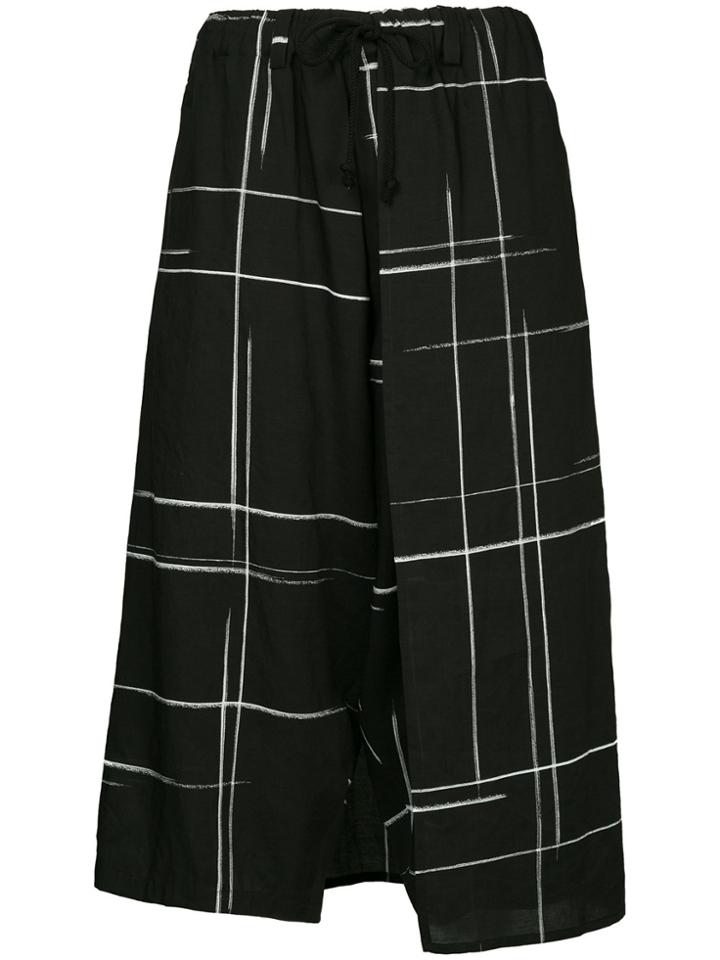 Y's Cropped Checked Trousers - Black