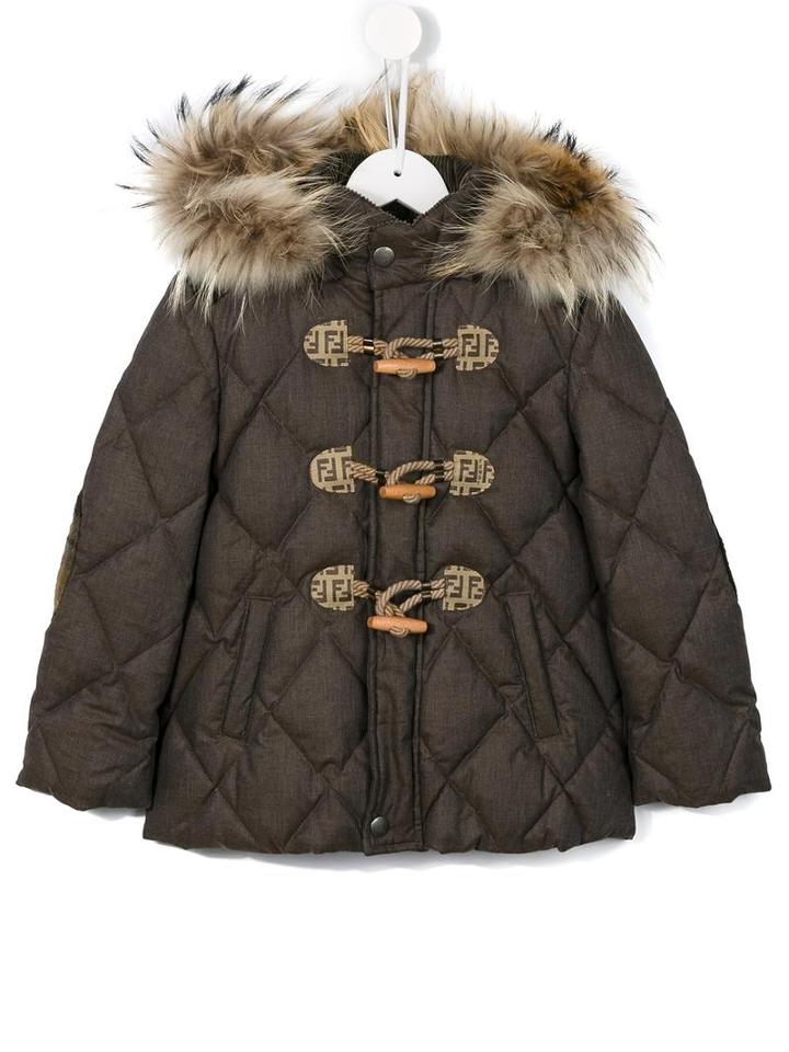 Fendi Kids Quilted Duffle Coat, Boy's, Size: 12 Yrs, Brown