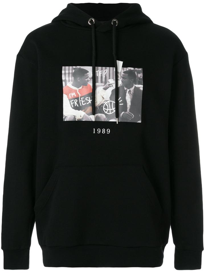 Throw Back Patch Long-sleeve Hoodie - Black