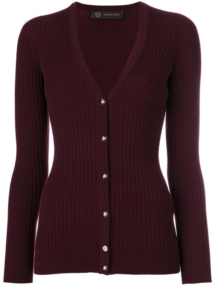 Versace - Stud Medusa Cardigan - Women - Polyester/wool - 42, Pink/purple, Polyester/wool