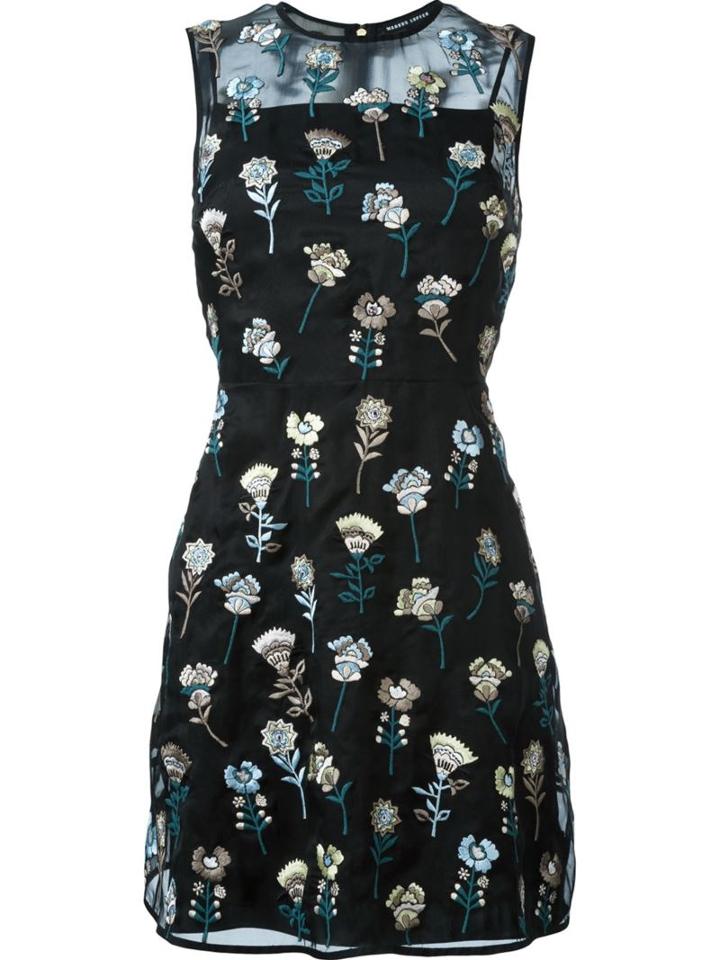 Markus Lupfer Embroidered Flower Dress, Women's, Size: Medium, Black, Silk Organza/viscose/resin/polyester