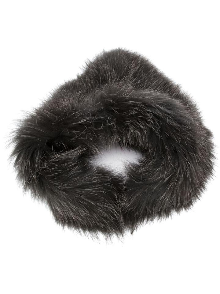 Jocelyn Triangular Scarf, Green, Fox Fur/cotton/polyester