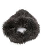 Jocelyn Triangular Scarf, Green, Fox Fur/cotton/polyester
