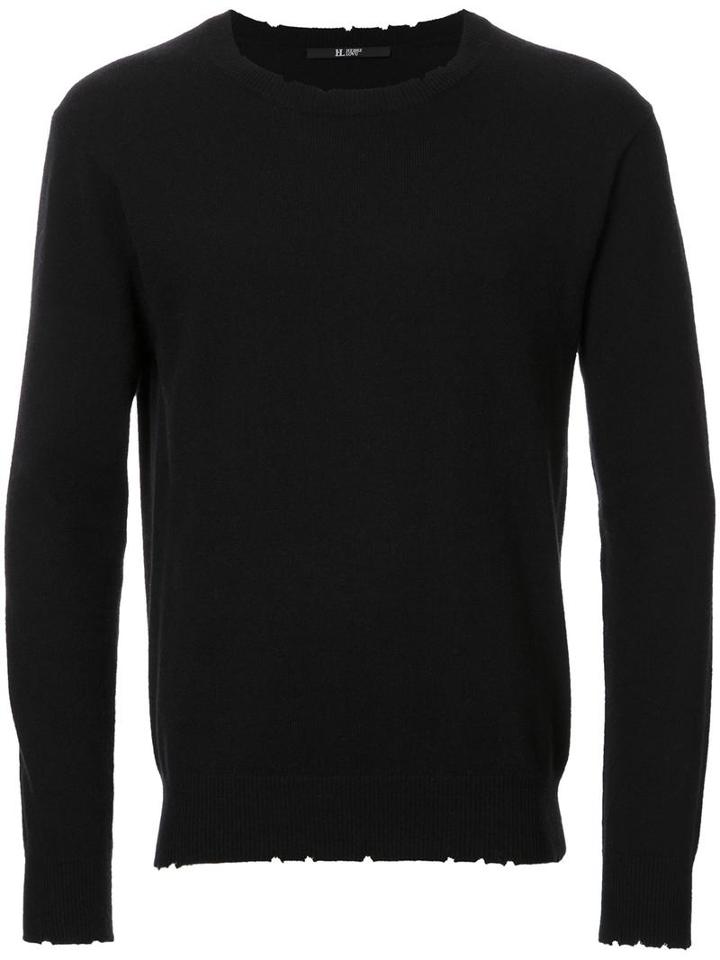 Hl Heddie Lovu Distressed Jumper, Men's, Size: Large, Black, Cotton/rayon/wool/nylon