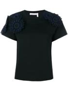 See By Chloé Floral Applique T-shirt - Black