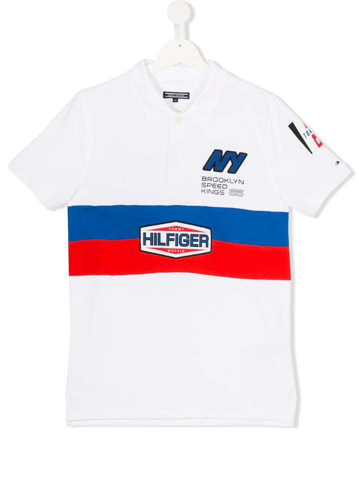 Tommy Hilfiger Junior Logo Moto Polo Shirt - White
