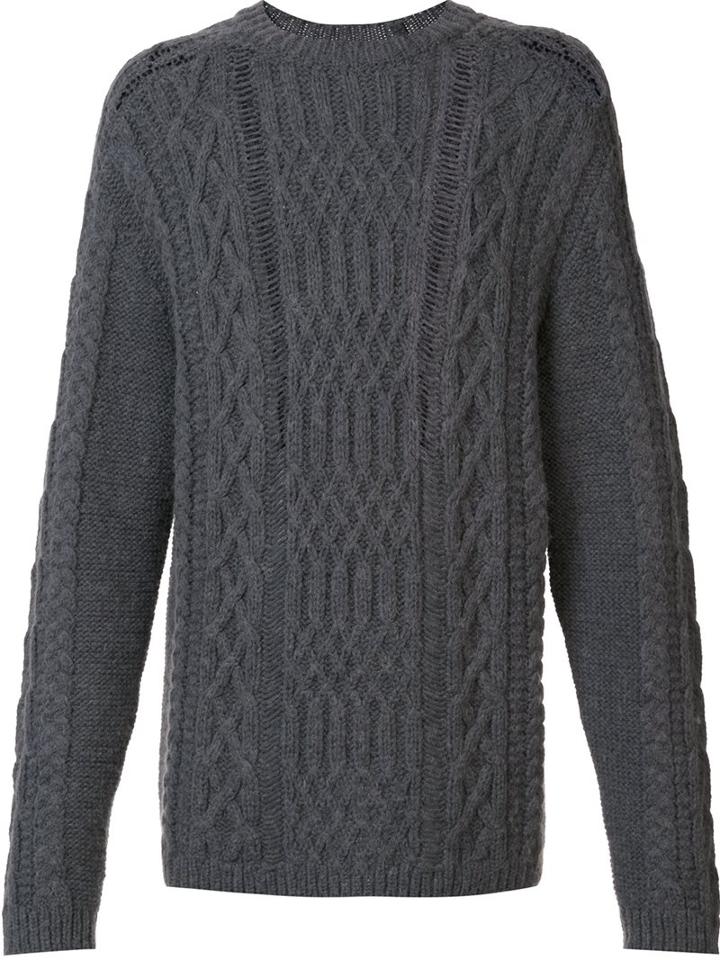 Maison Margiela Distressed Cable Knit Jumper, Men's, Size: Large, Grey, Wool/alpaca/polyimide