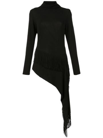Josie Natori Fringed Knitted Top - Black