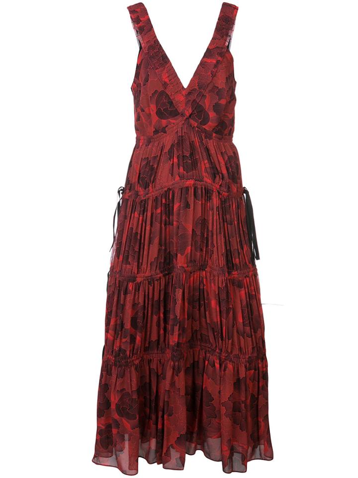 Proenza Schouler Pleated Neck Empire Dress - Red