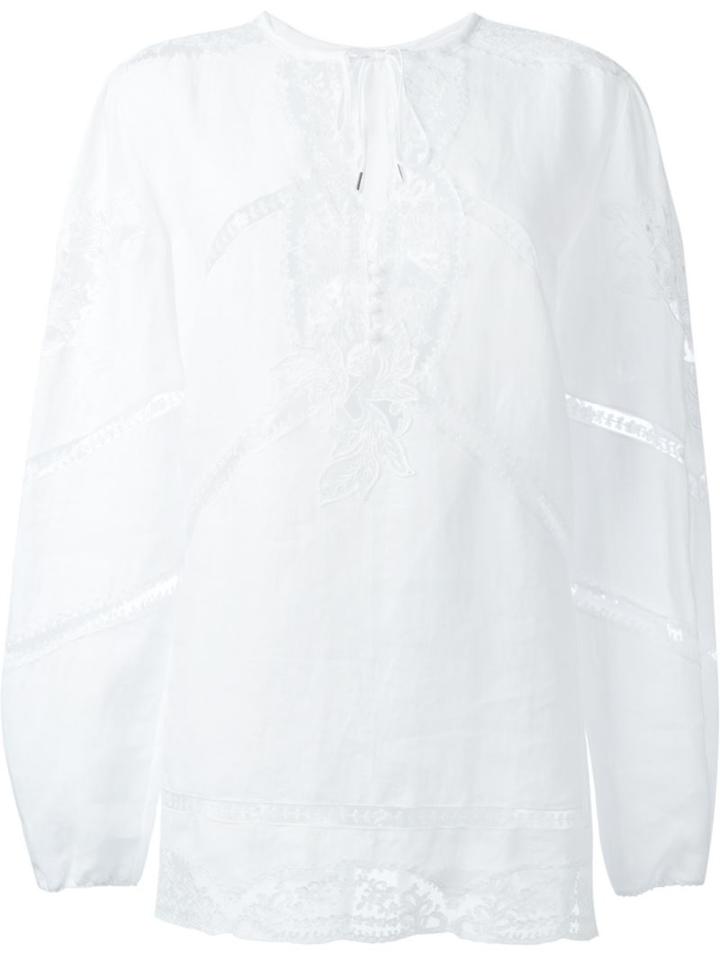 Ermanno Scervino Embroidered Trim Blouse, Women's, Size: 44, White, Linen/flax/viscose/polyamide/polyester