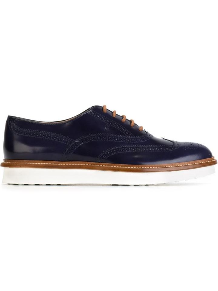 Tod S Classic Brogues, Women's, Size: 39.5, Blue, Rubber/calf Leather