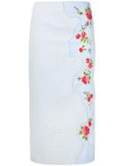 Vivetta - Floral Embroidered Skirt - Women - Cotton - 40, Blue, Cotton