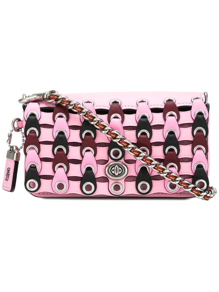 Coach Zip Detail Shoulder Bag, Women's, Pink/purple, Leather