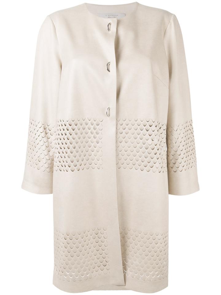 D.exterior - Eyelet Detail Coat - Women - Polyester/polyurethane/viscose - 50, Women's, Nude/neutrals, Polyester/polyurethane/viscose