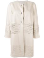 D.exterior - Eyelet Detail Coat - Women - Polyester/polyurethane/viscose - 50, Women's, Nude/neutrals, Polyester/polyurethane/viscose