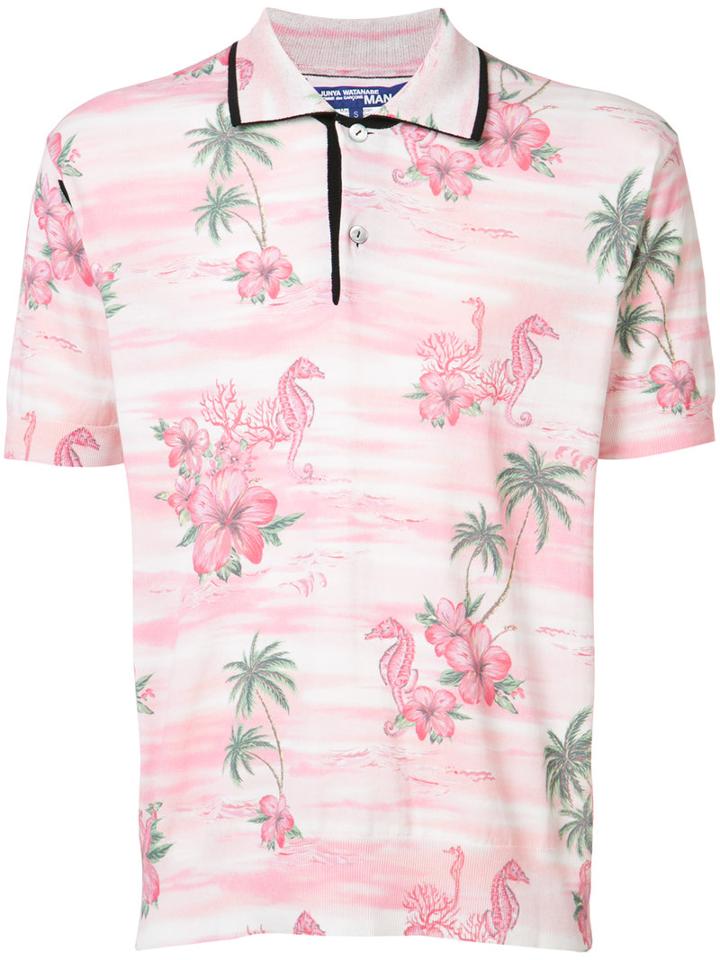 Junya Watanabe Comme Des Garçons - Tropical Print Polo Shirt - Men - Cotton/wool - S, Pink/purple, Cotton/wool