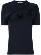 Msgm - Diagonal Ruffle T-shirt - Women - Cotton - M, Blue, Cotton