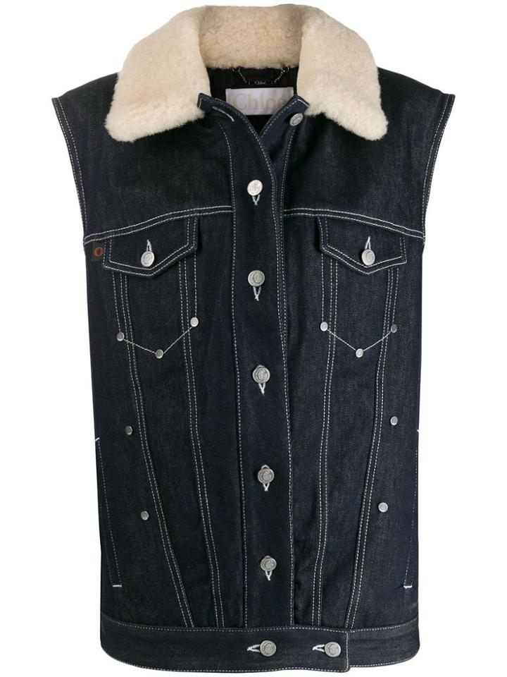 Chloé Shearling Collar Denim Gilet - Blue